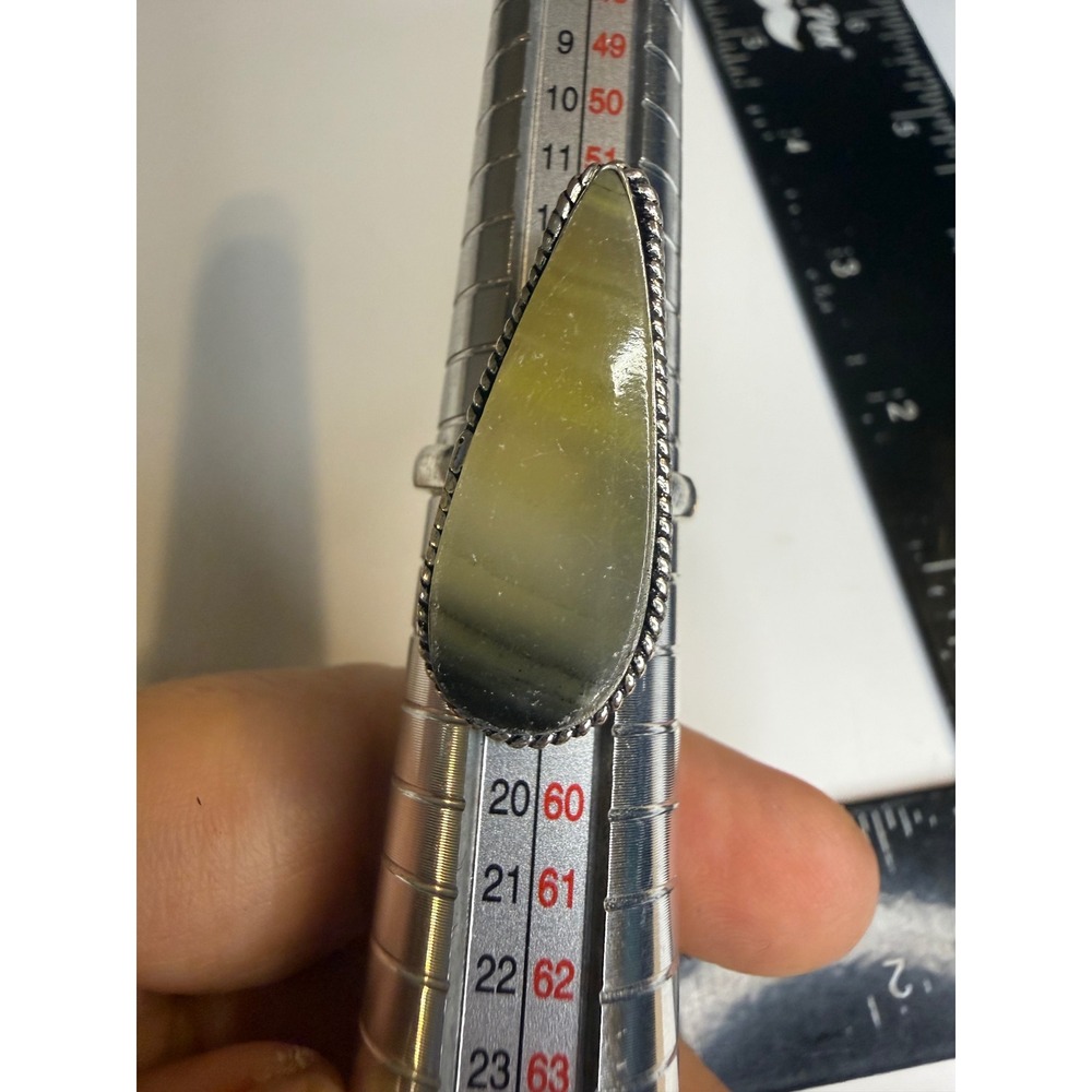 Sterling Silver Sage Green Teardrop Stone Statement Ring Size 7.5 Southwestern